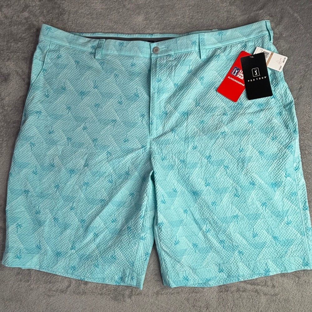 PGA Tour Golf Shorts Mens 42 Blue Palm Tree Stretch Active Waistband PVBSA073DS